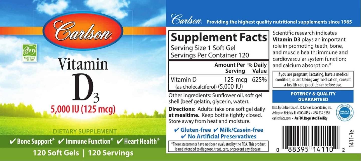 Carlson, Vitamin D3 label