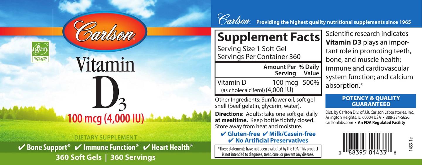 Carlson, Vitamin D3 label