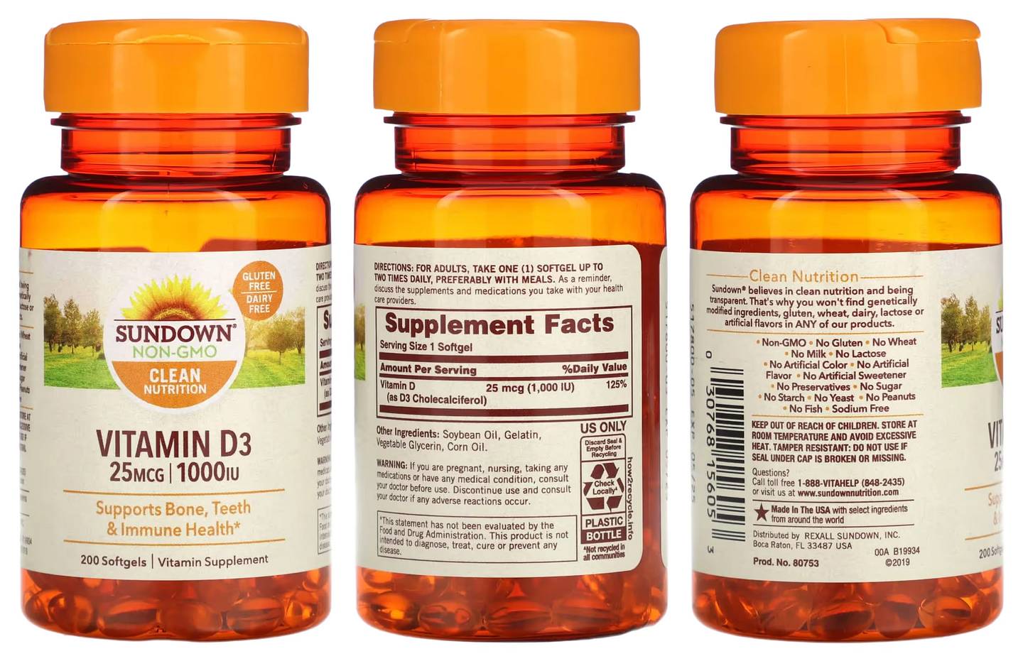 Sundown Naturals, Vitamin D3 packaging