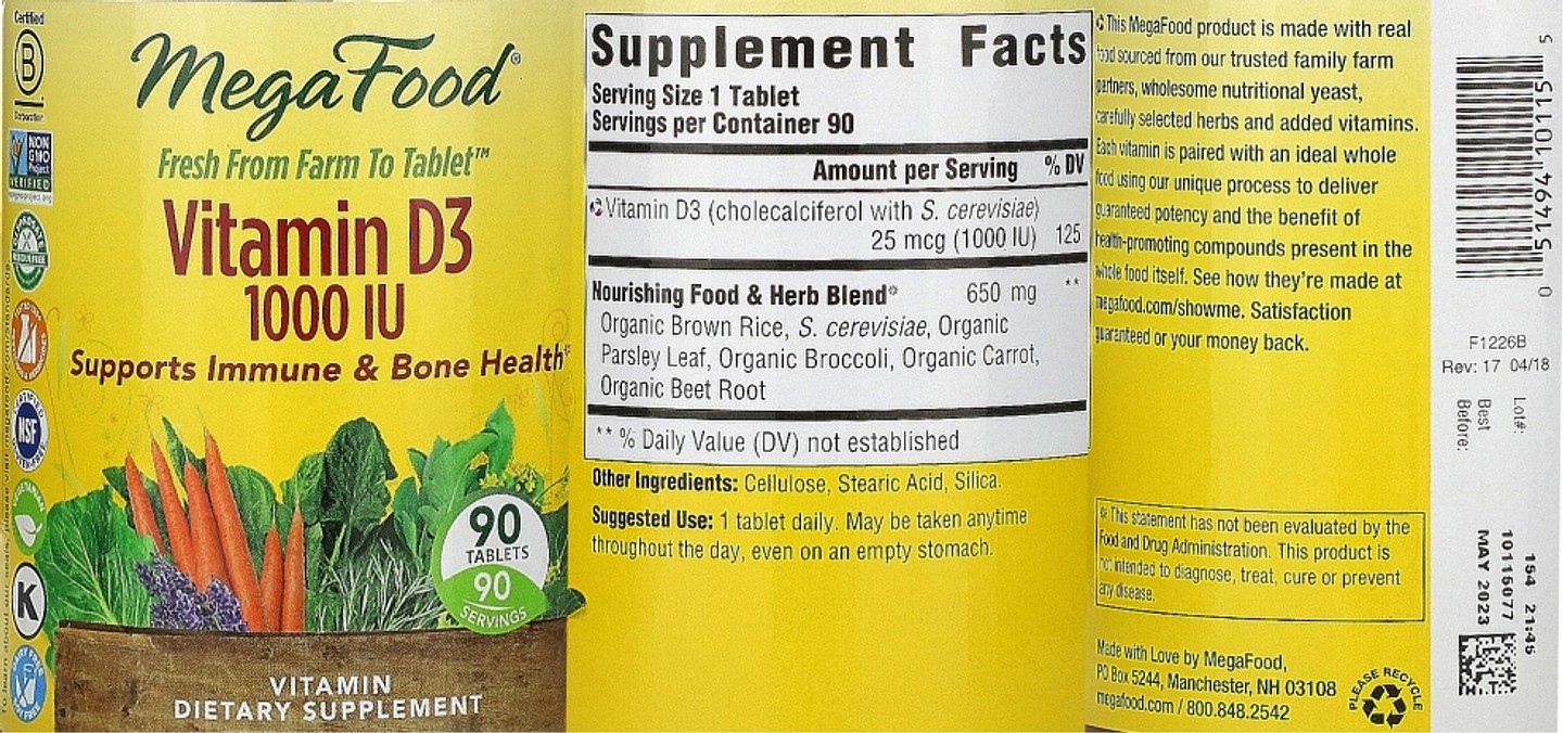 MegaFood, Vitamin D3 label