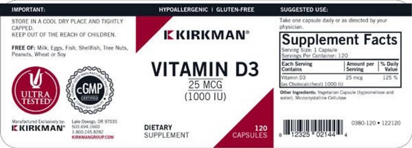 Kirkman Labs, Vitamin D3 label