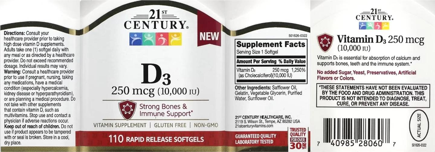 21st Century, Vitamin D3 label