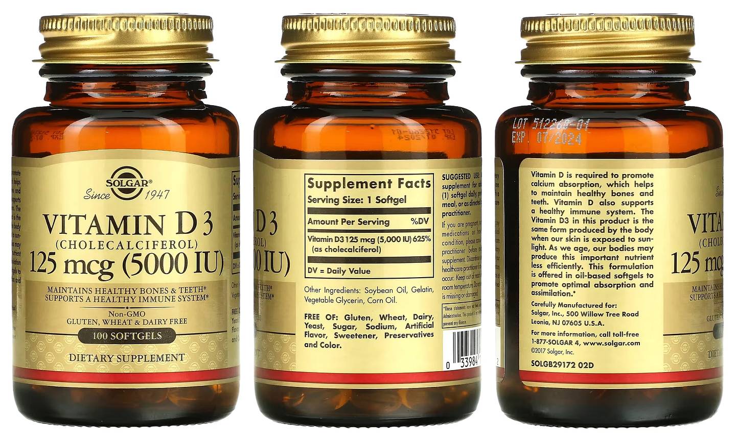 Solgar, Vitamin D3 (Cholecalciferol) packaging