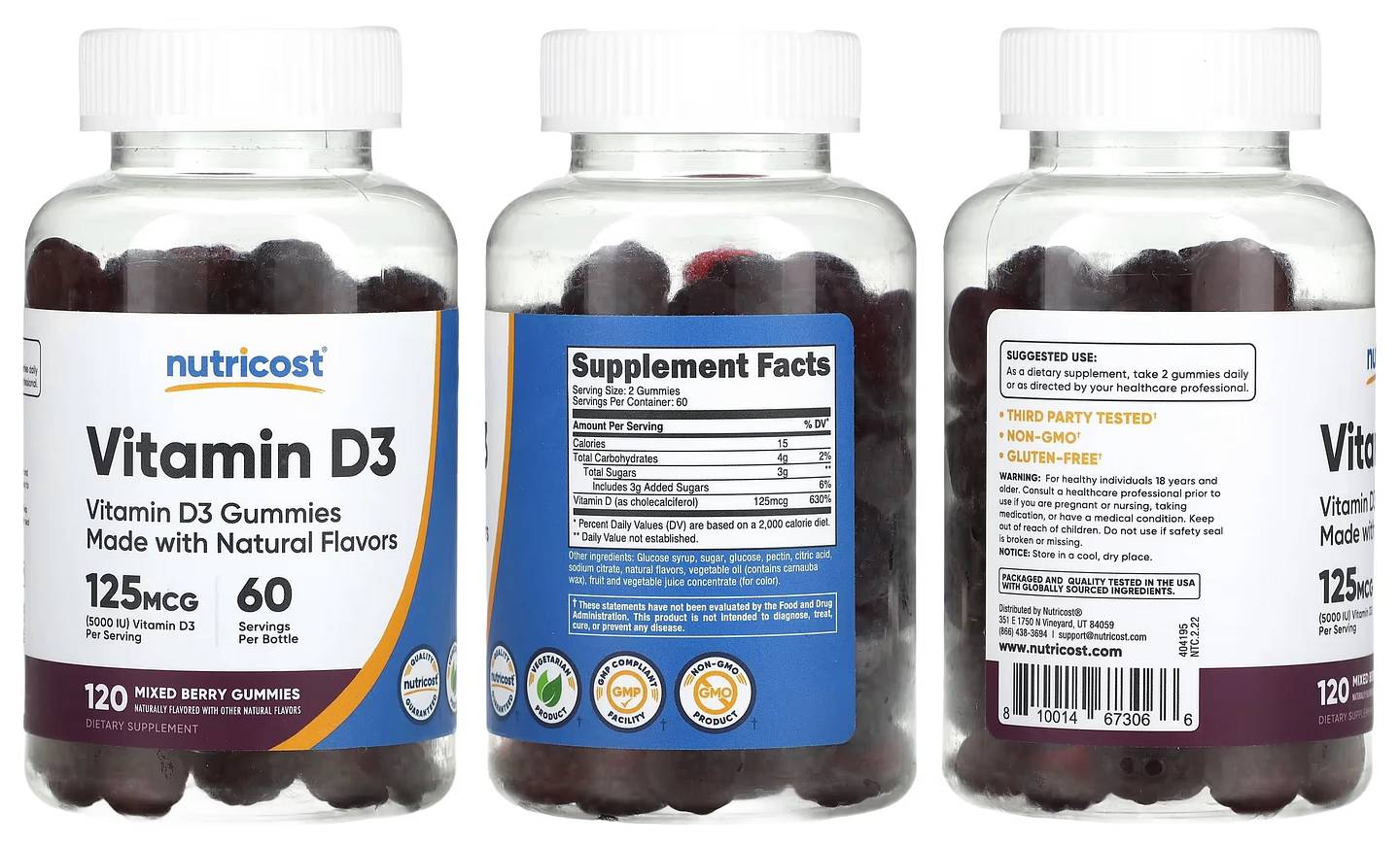 Nutricost, Vitamin D3 Gummies, Mixed Berry packaging