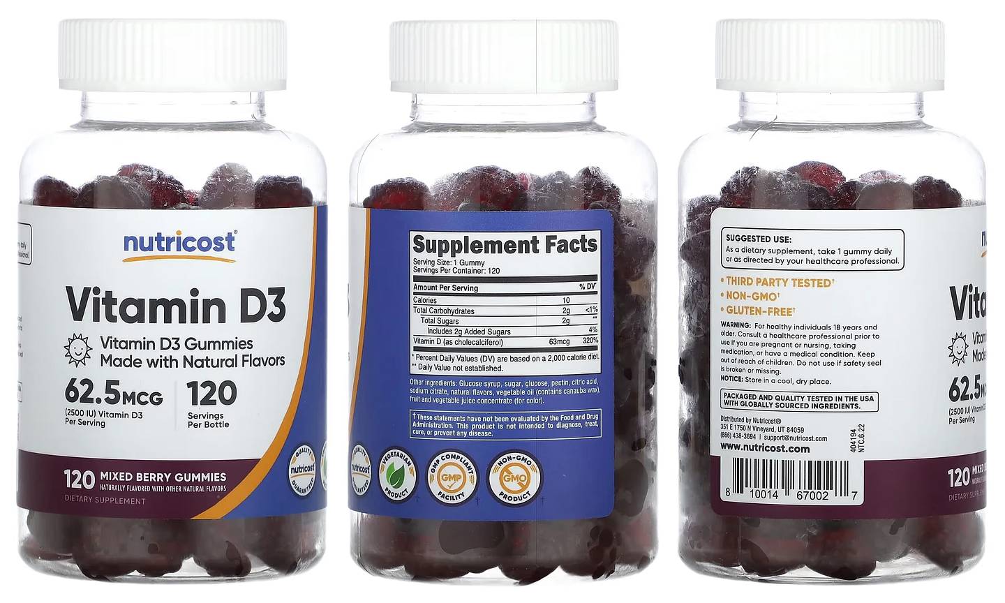 Nutricost, Vitamin D3 Gummies, Mixed Berry packaging