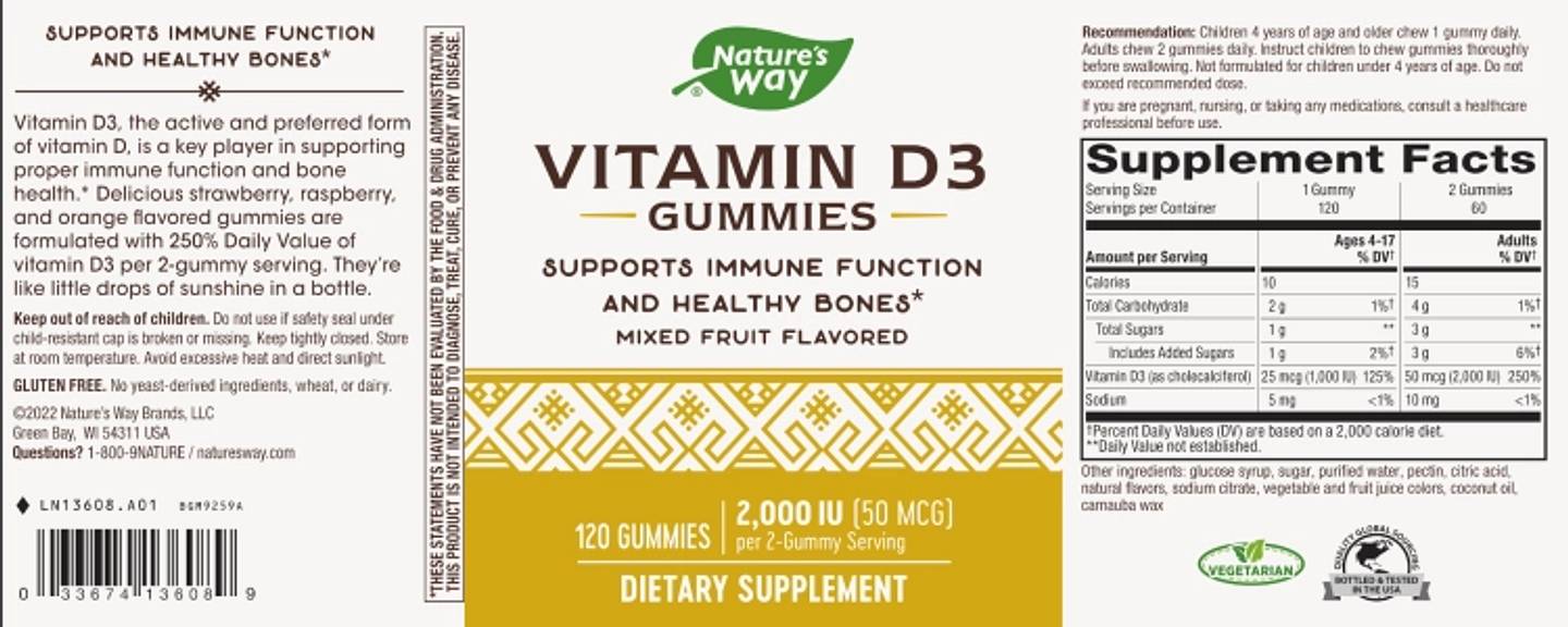 Nature's Way, Vitamin D3 Gummy label