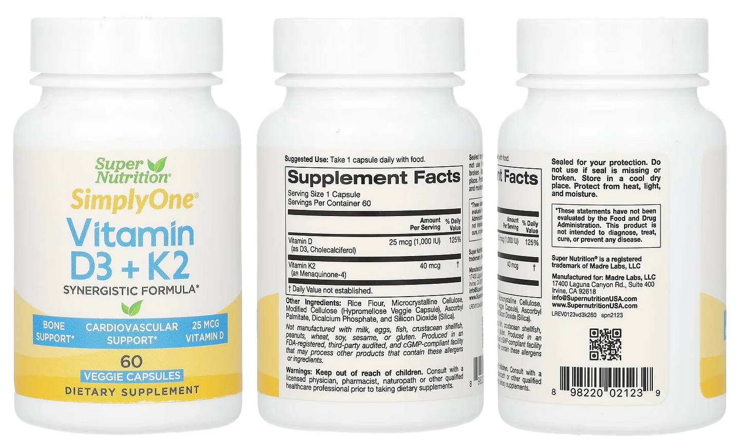 Super Nutrition, Vitamin D3 + K2 packaging