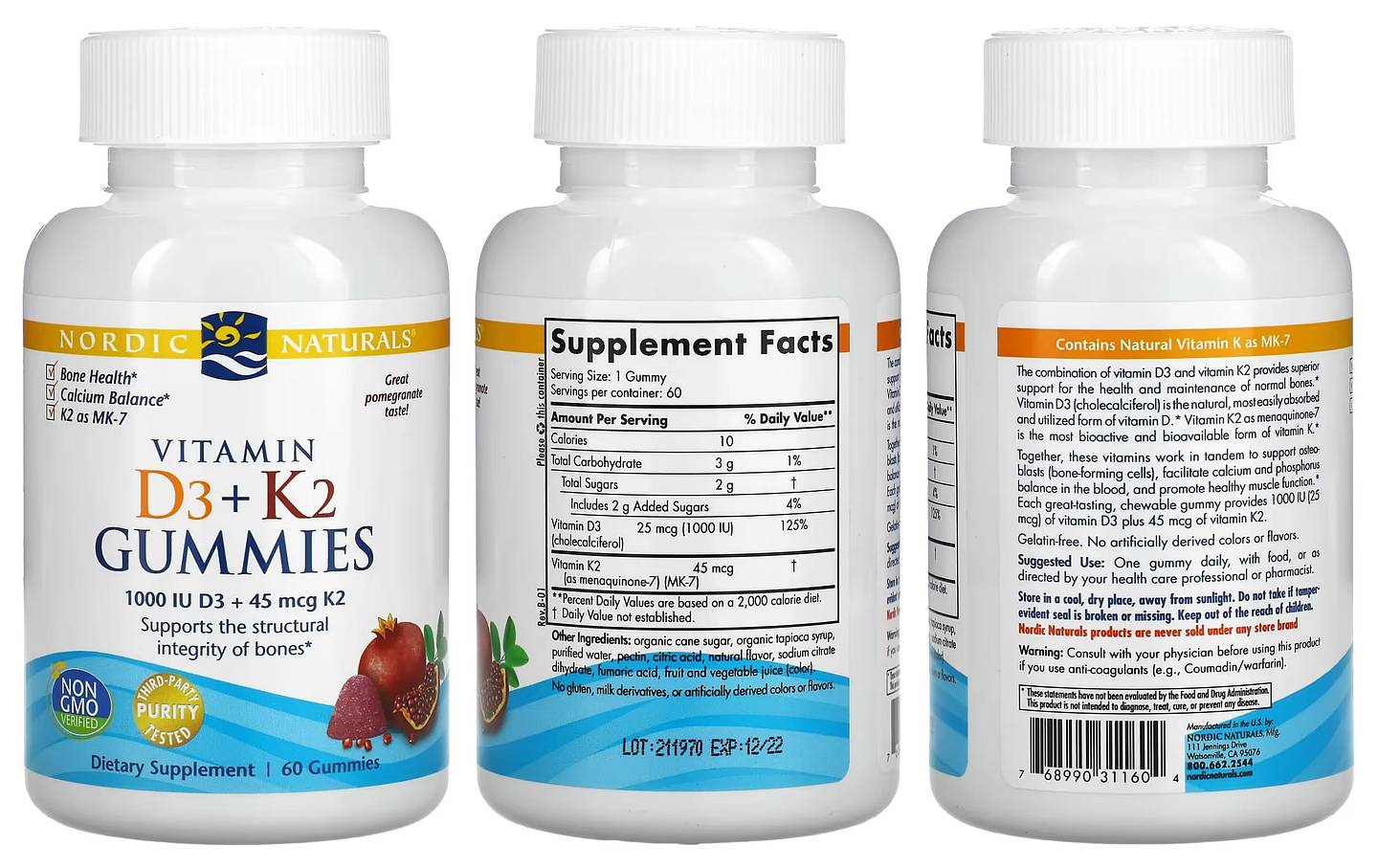 Nordic Naturals, Vitamin D3 + K2 Gummies packaging