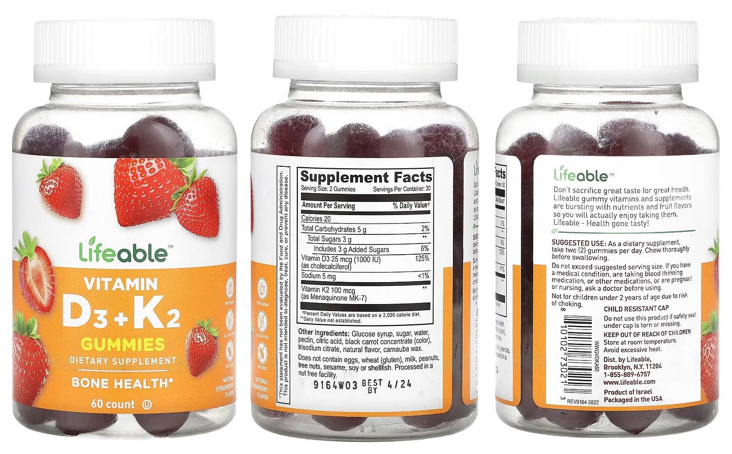 Lifeable, Vitamin D3 + K2 Gummies packaging