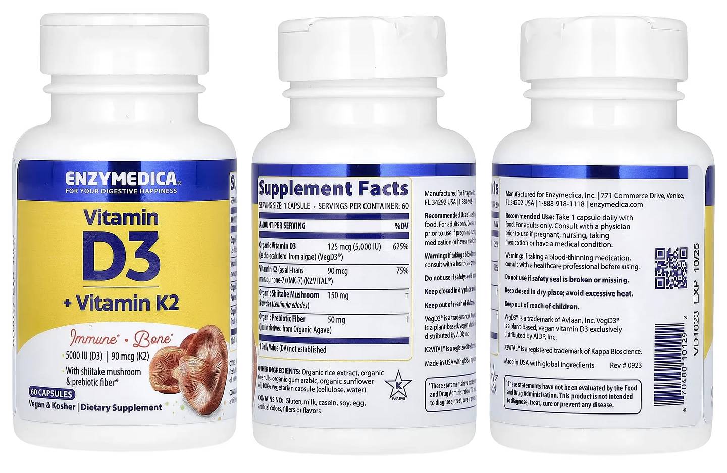 Enzymedica, Vitamin D3 + Vitamin K2 packaging