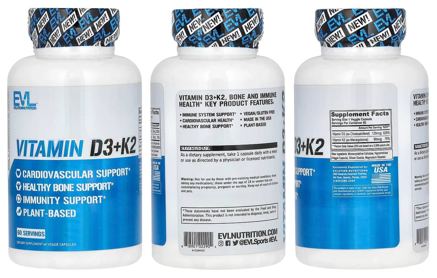 EVLution Nutrition, Vitamin D3+K2 packaging