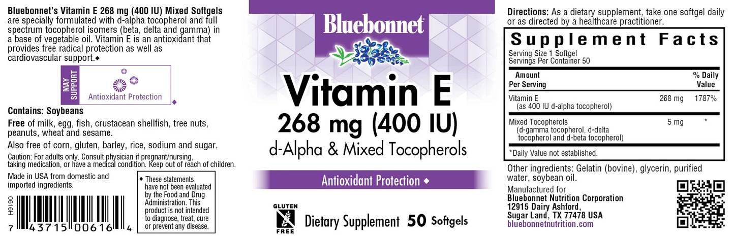 Bluebonnet Nutrition, Vitamin E label