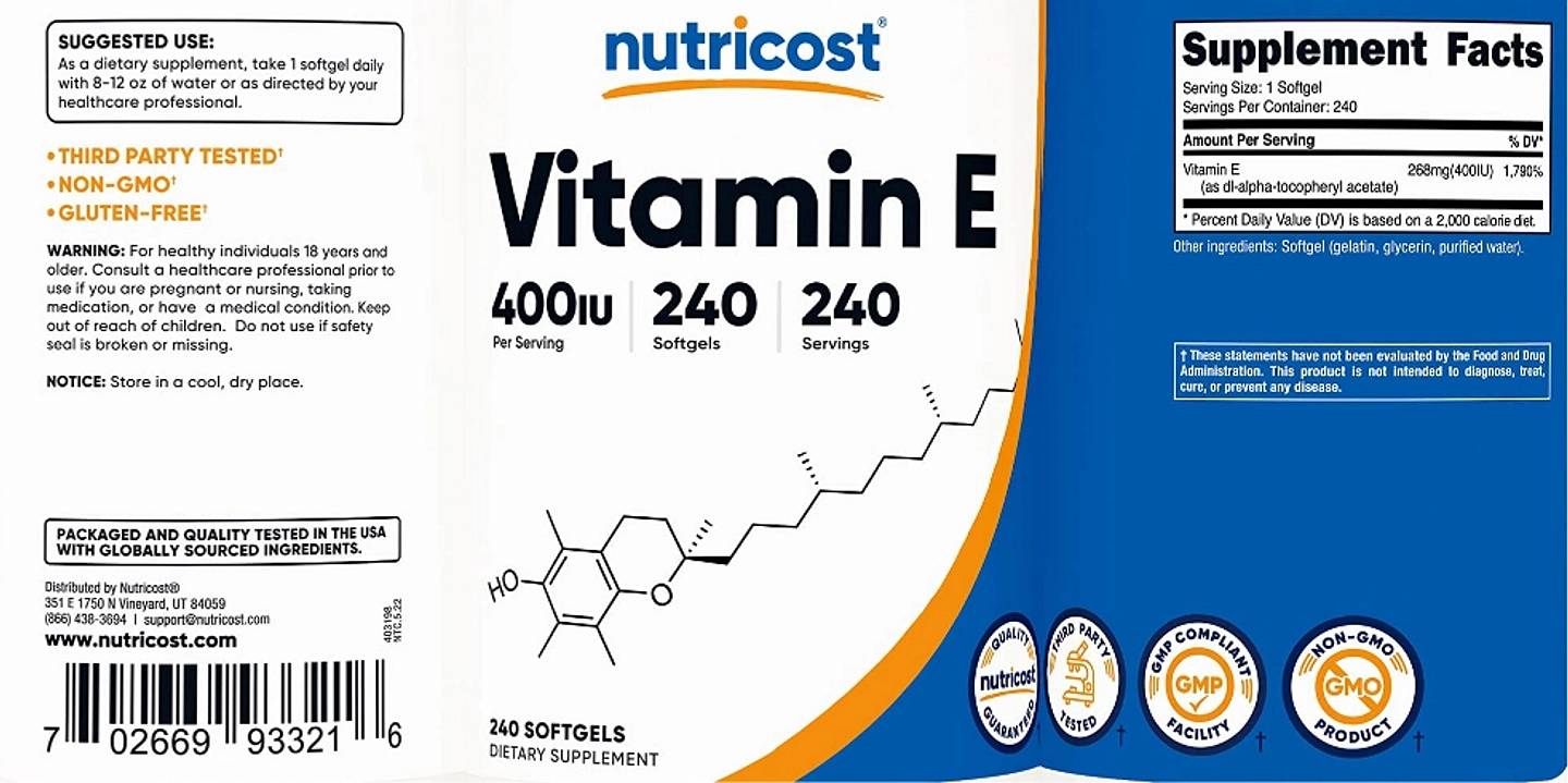 Nutricost, Vitamin E label