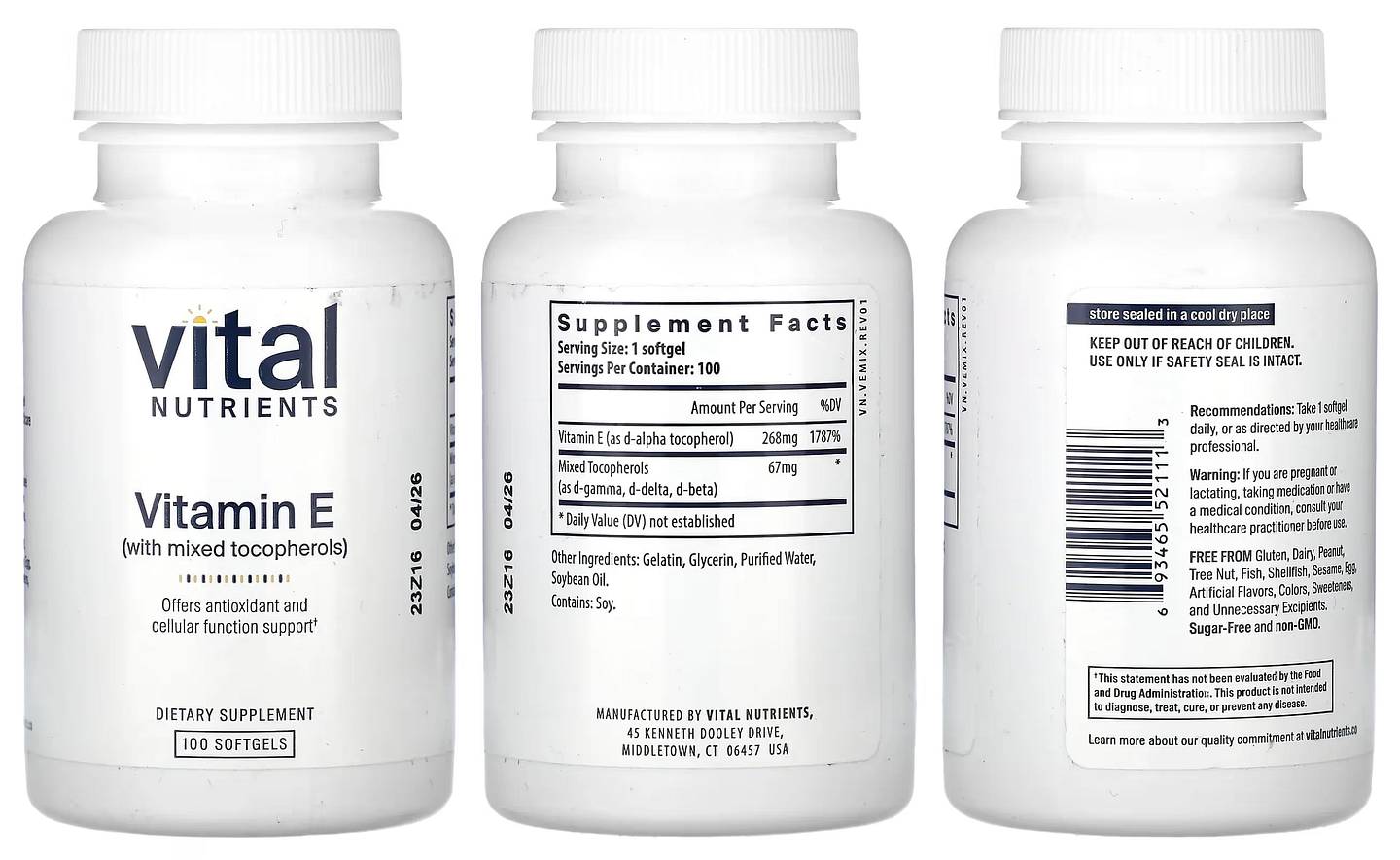 Vital Nutrients, Vitamin E With Mixed Tocopherols packaging