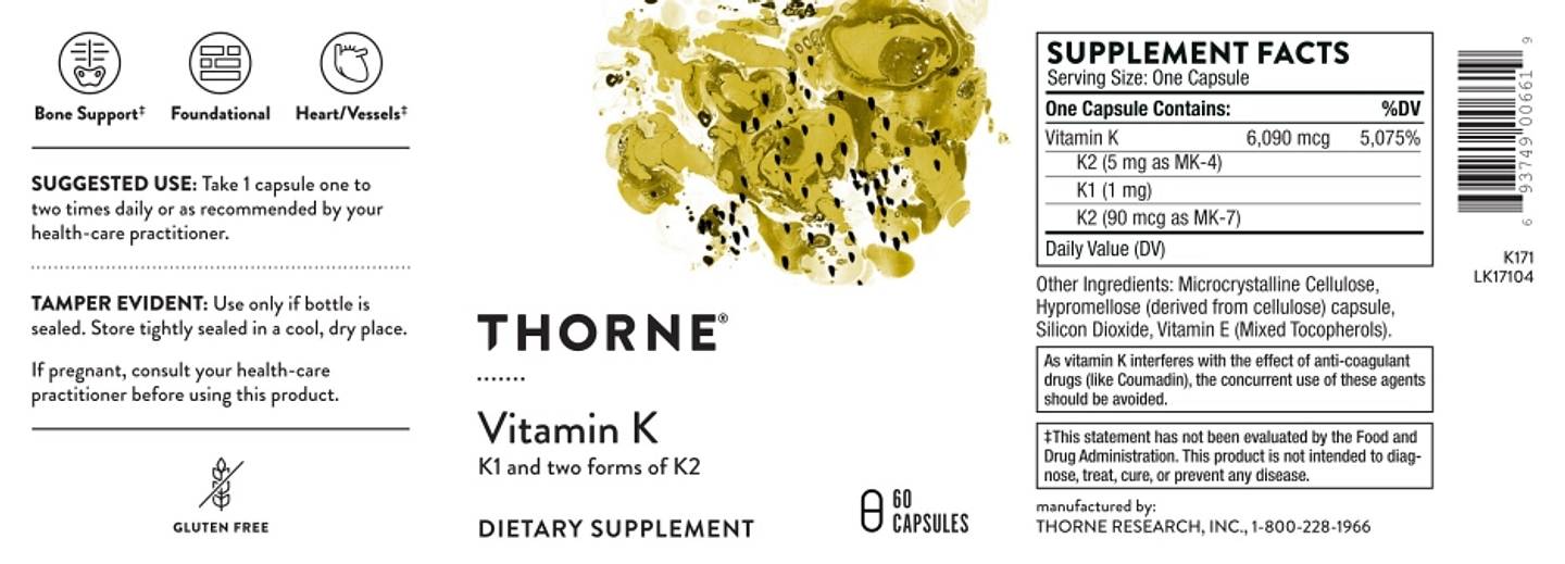 Thorne, Vitamin K label