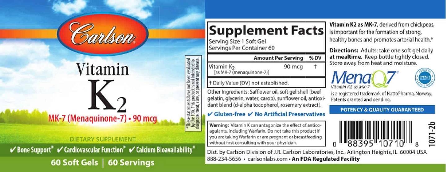 Carlson, Vitamin K2 label