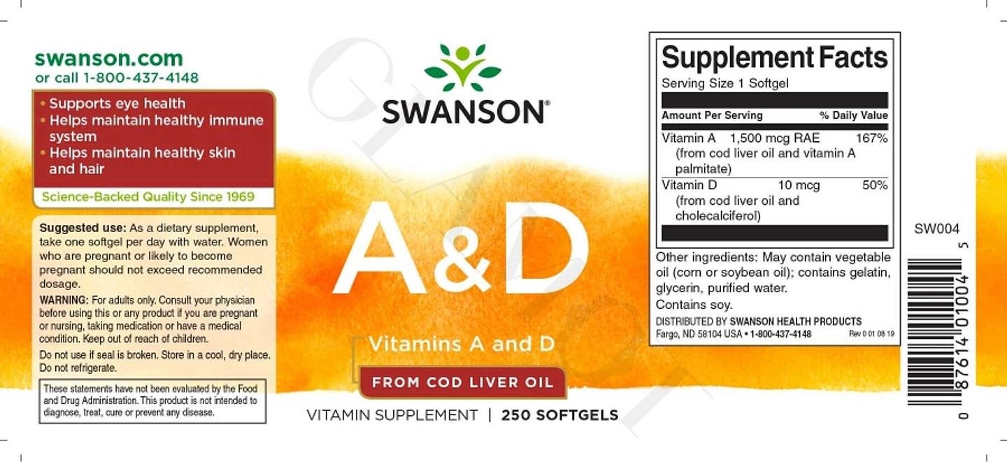 Swanson, Vitamins A label