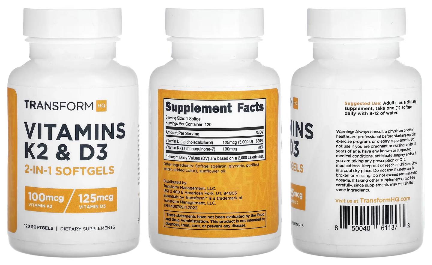 TransformHQ, Vitamins K2 & D3 packaging
