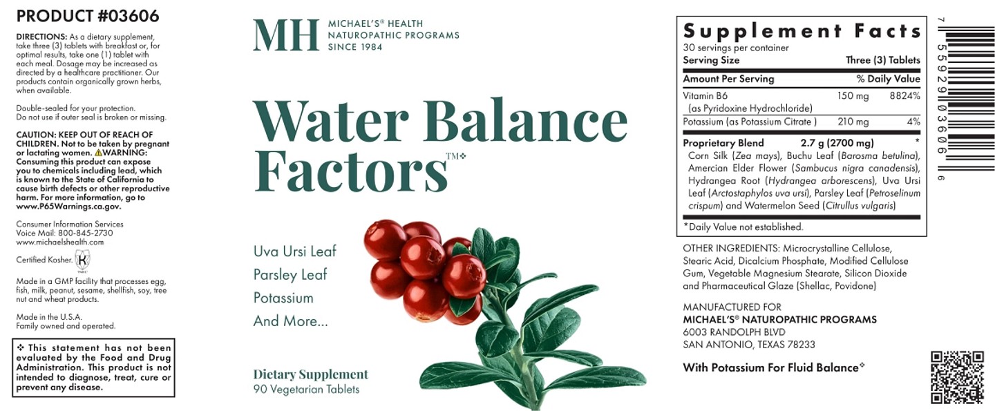 Michael's Naturopathic, Water Balance Factors label
