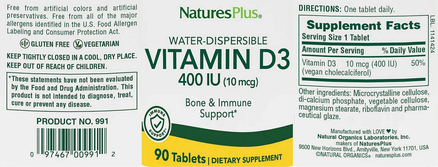 NaturesPlus, Water-Dispersible Vitamin D3 label