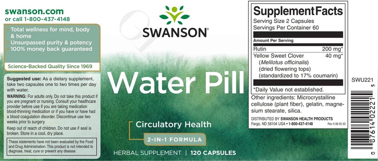 Swanson, Water Pill label