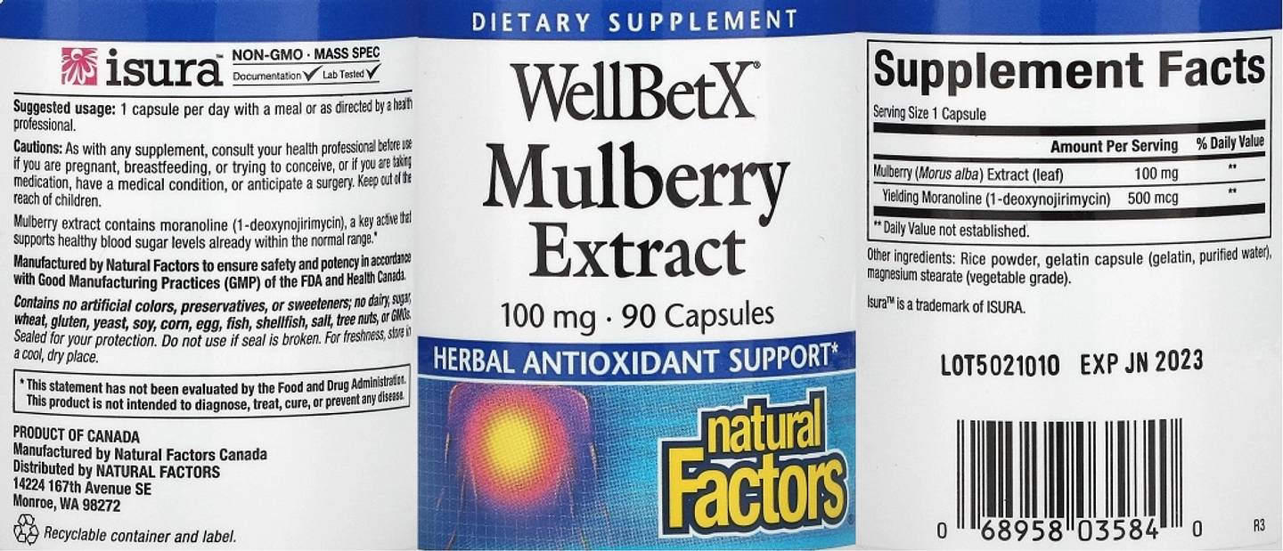 Natural Factors, WellBetX Mulberry Extract label