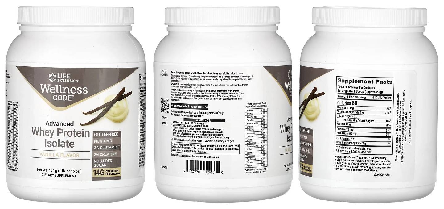 Life Extension, Wellness Code, Advanced Whey Protein Isolate, Vanilla packaging