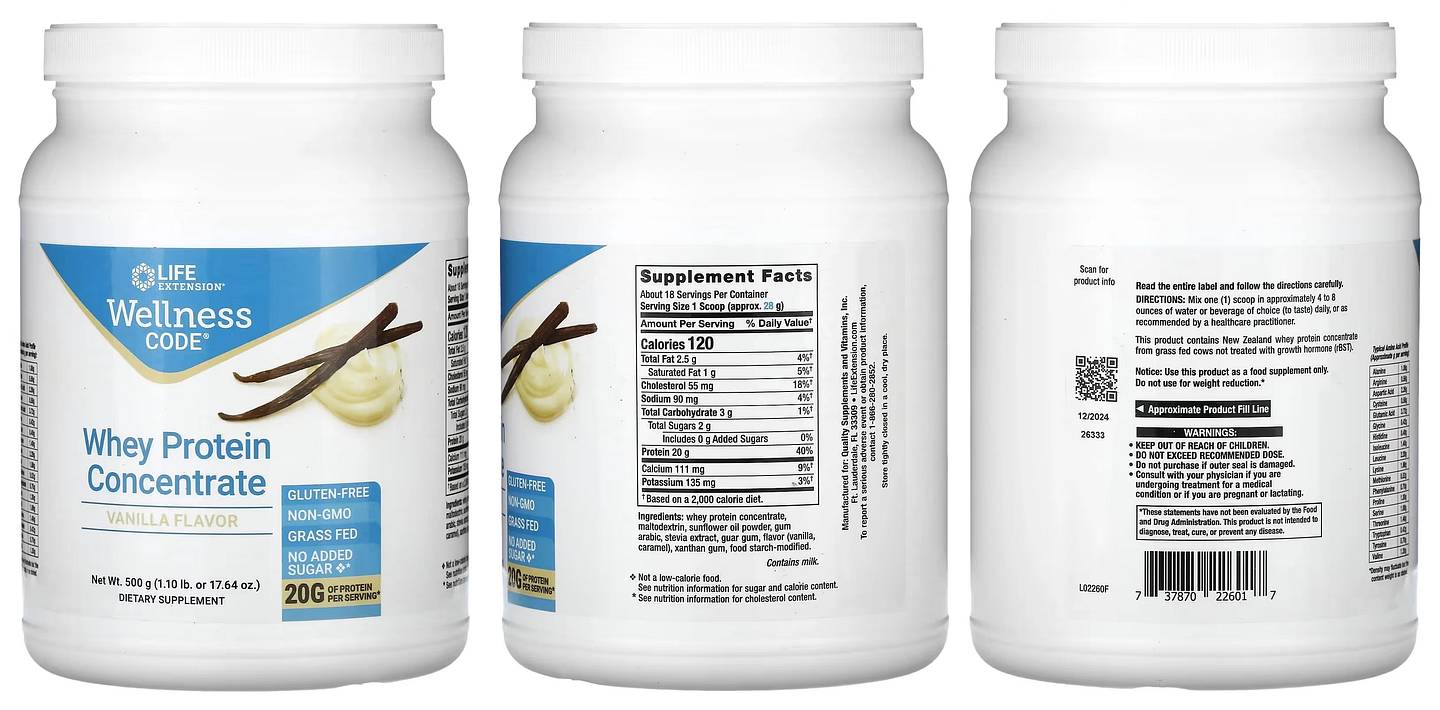 Life Extension, Wellness Code, Whey Protein Concentrate, Vanilla packaging