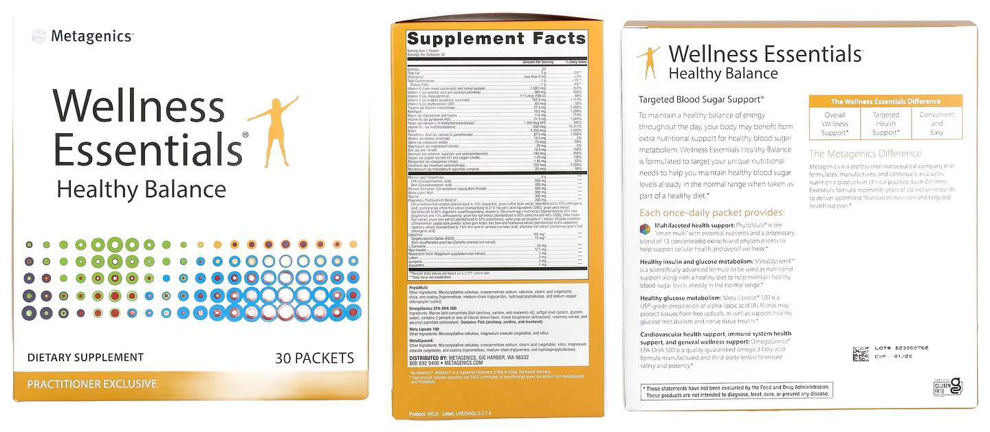 Metagenics, Wellness Essentials, Healthy Balance packaging