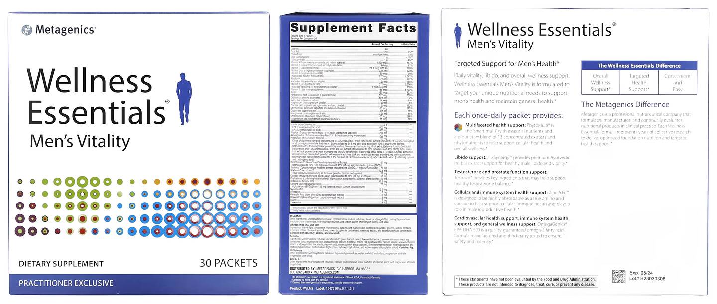 Metagenics, Wellness Essentials, Men's Vitality packaging