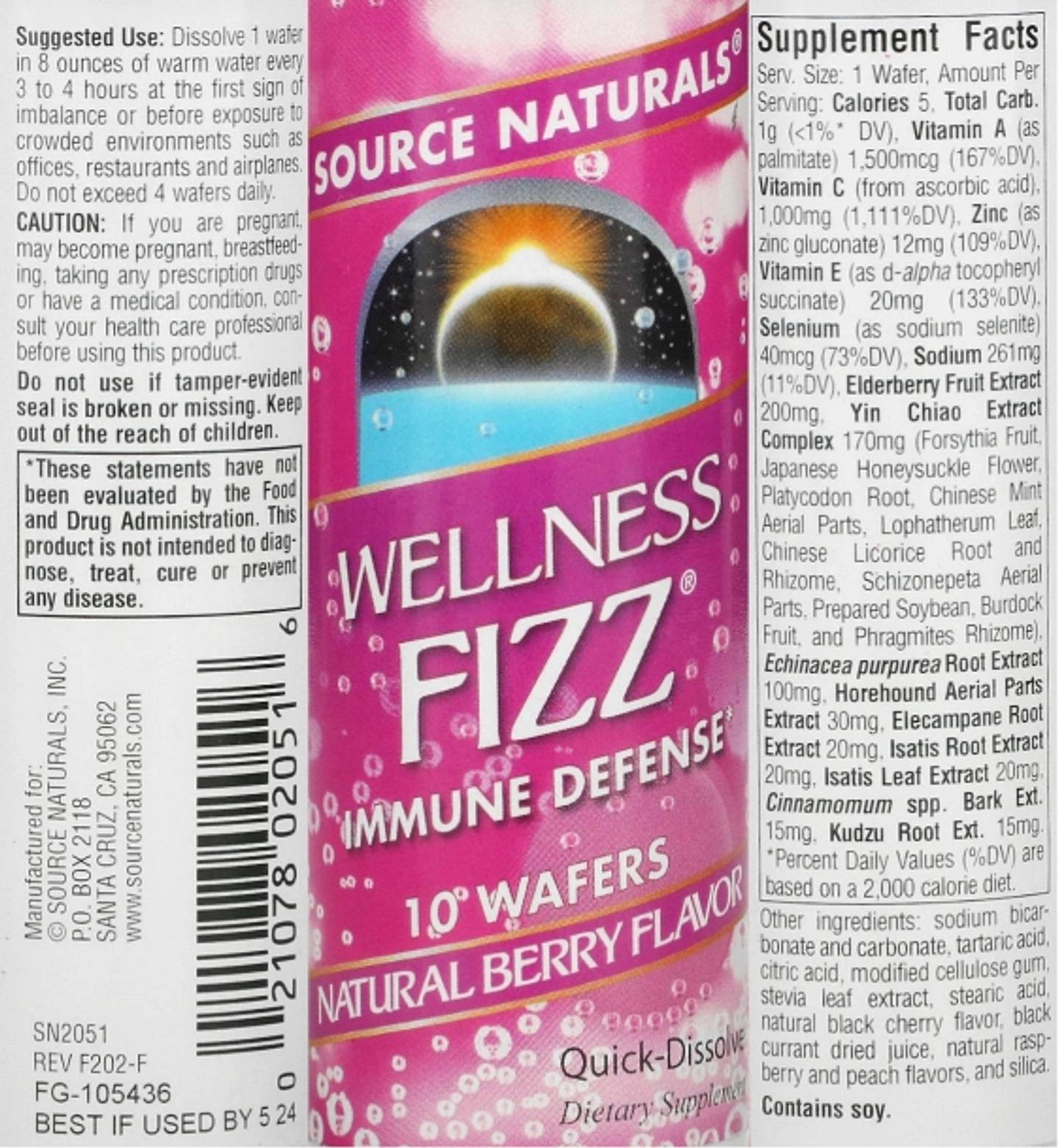 Source Naturals, Wellness Fizz, Immune Defense, Natural Berry Flavor label