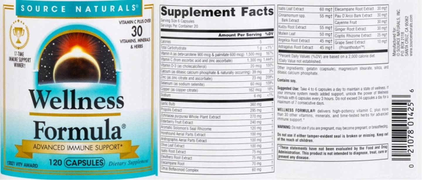 Source Naturals, Wellness Formula label