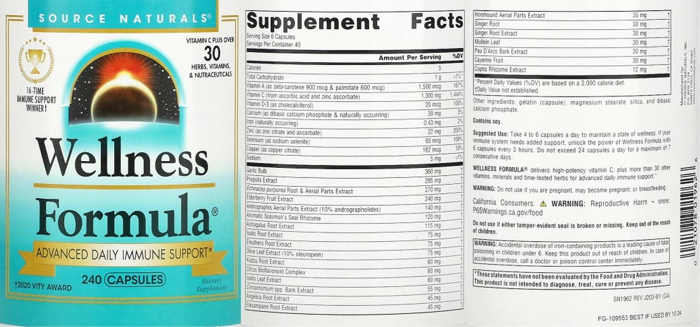 Source Naturals, Wellness Formula label