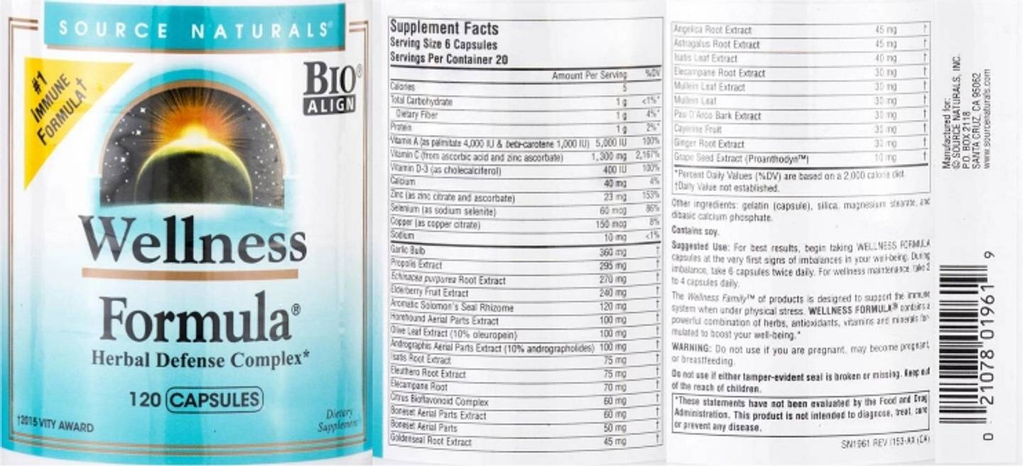 Source Naturals, Wellness Formula label