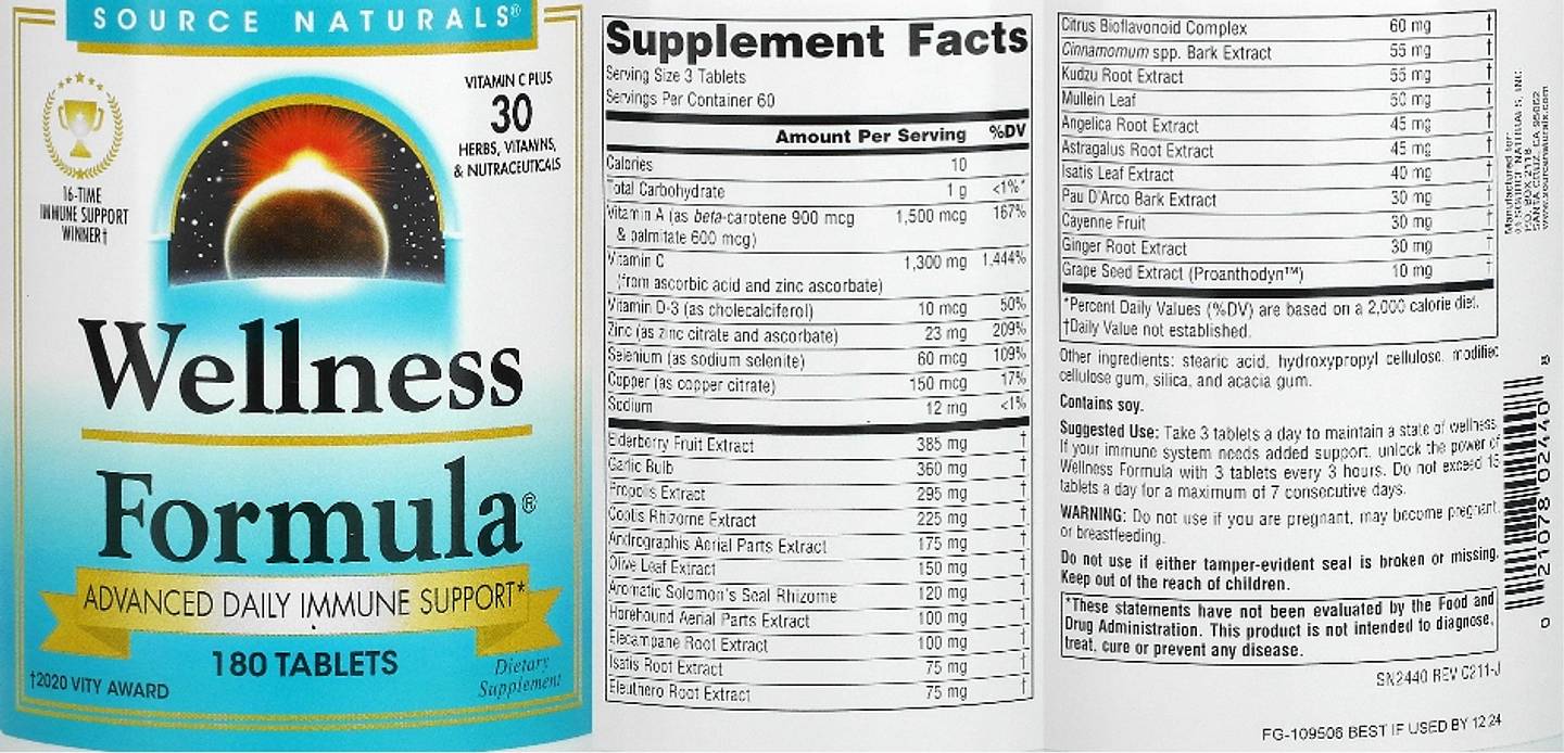 Source Naturals, Wellness Formula, Advance Daily Immune Support label