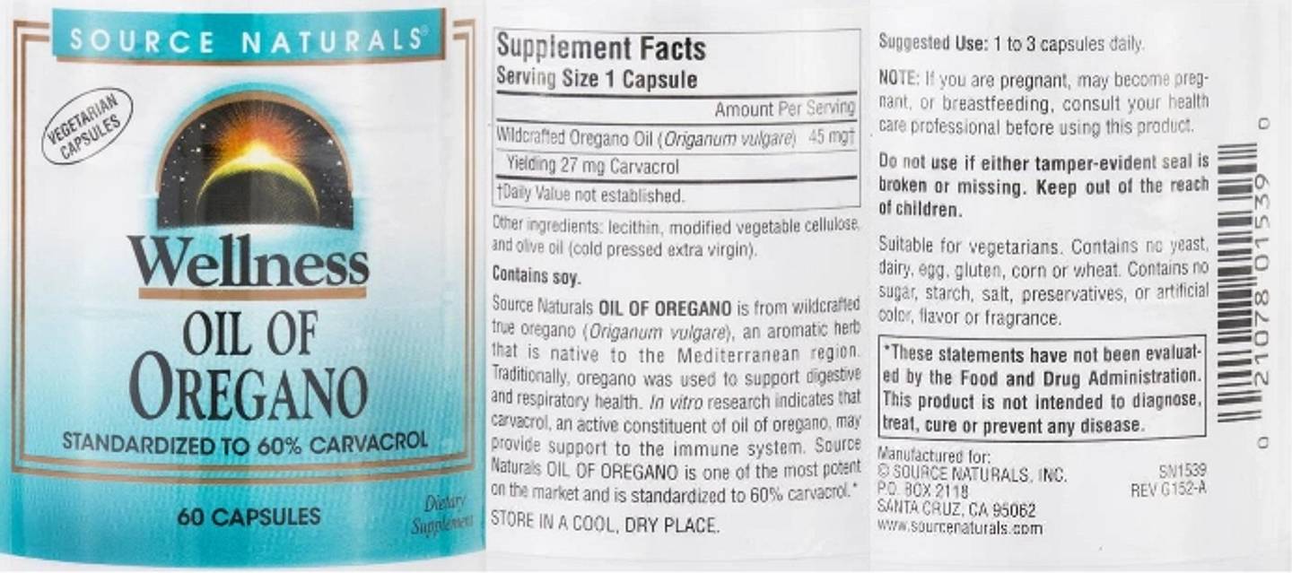 Source Naturals, Wellness, Oil of Oregano label