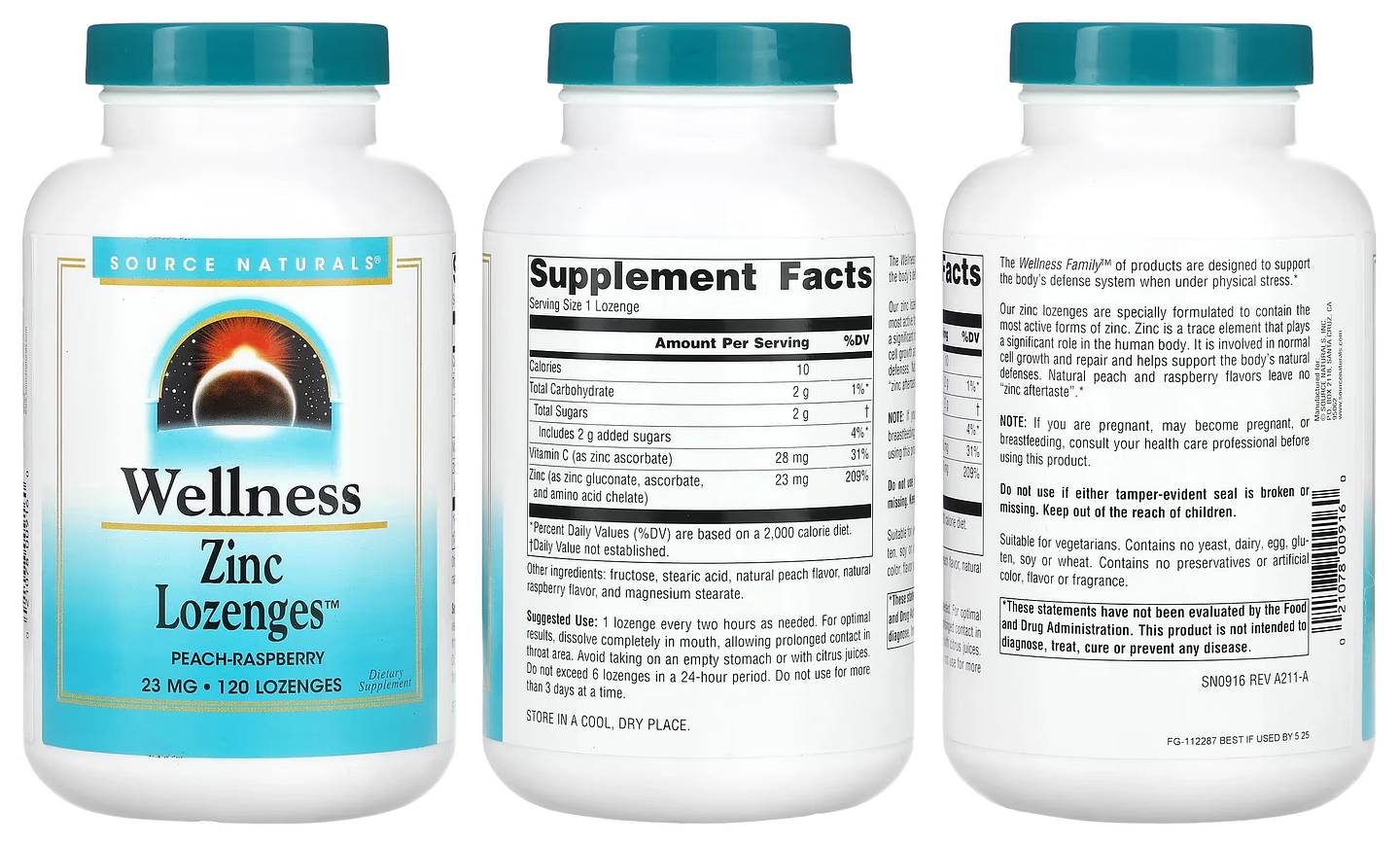 Source Naturals, Wellness Zinc Lozenges, Peach-Raspberry, 23 mg packaging