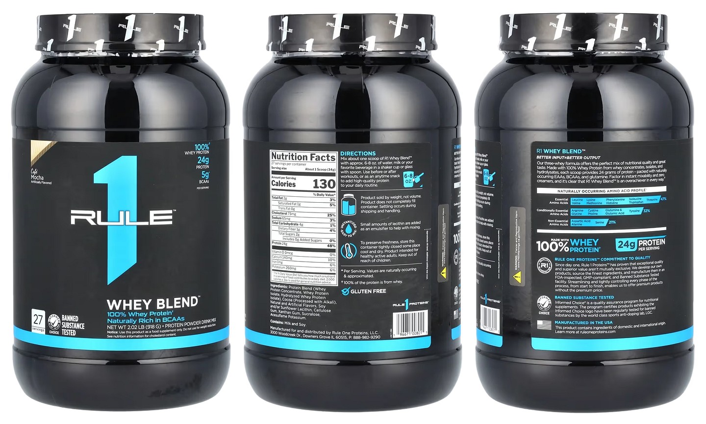 Rule One Proteins, Whey Blend, Protein Powder Drink Mix, Cafe Mocha packaging