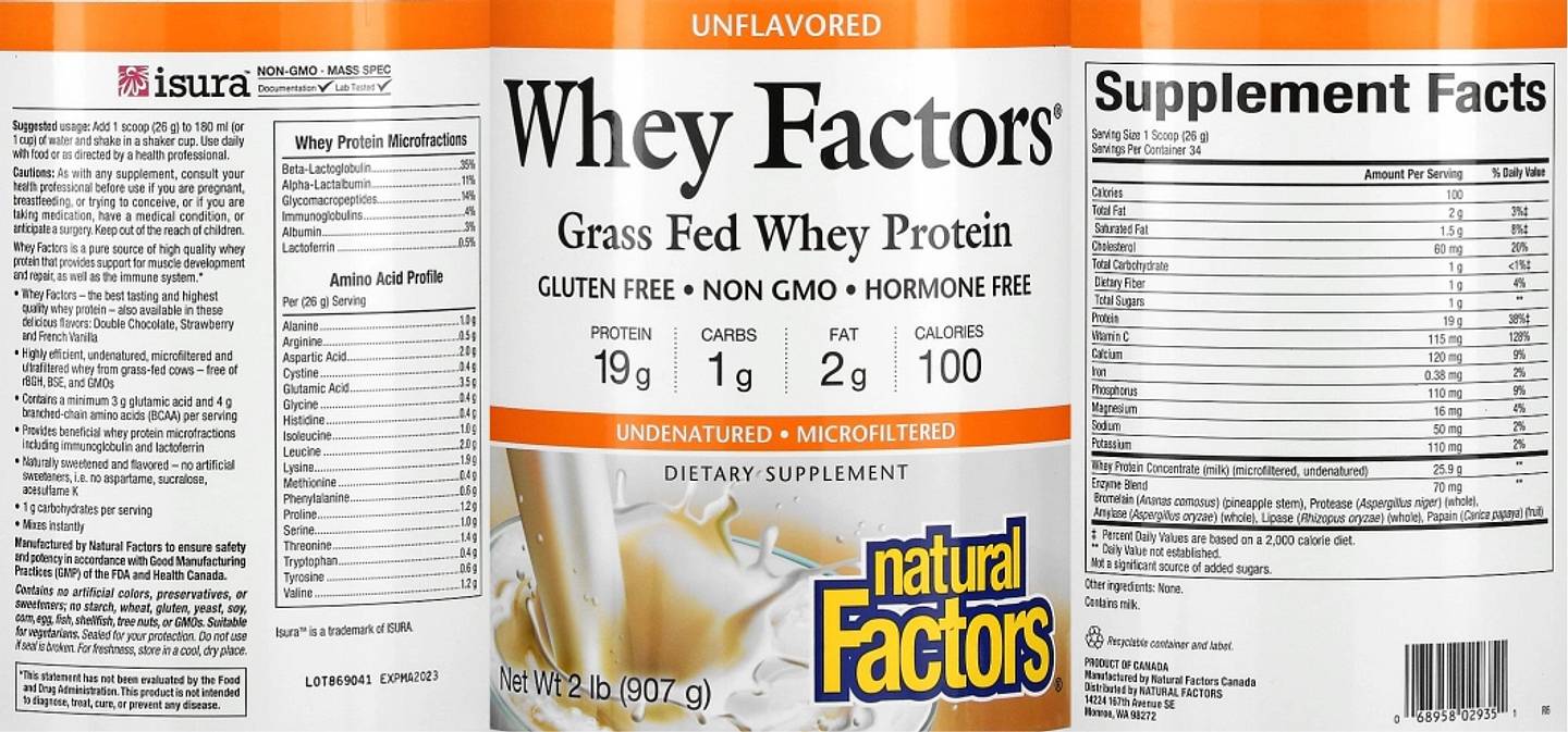 Natural Factors, Whey Factors, Grass Fed Whey Protein, Unflavored label