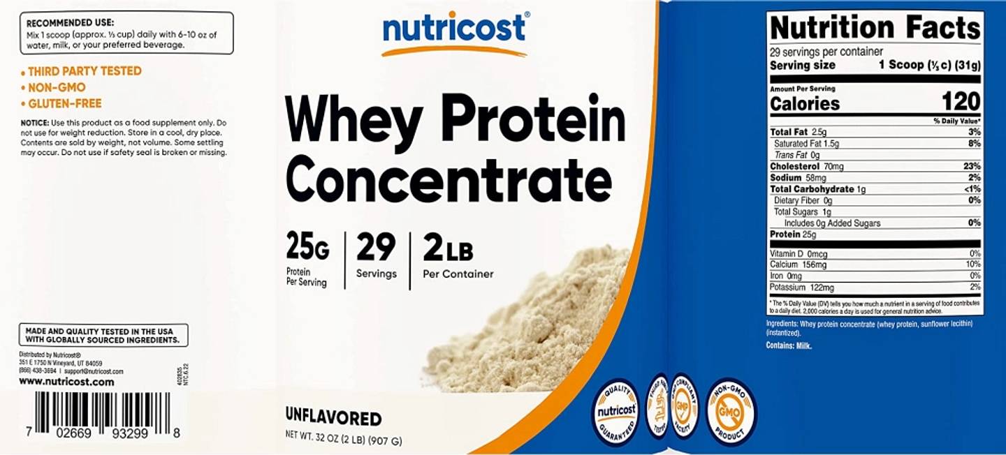 Nutricost, Whey Protein Concentrate label