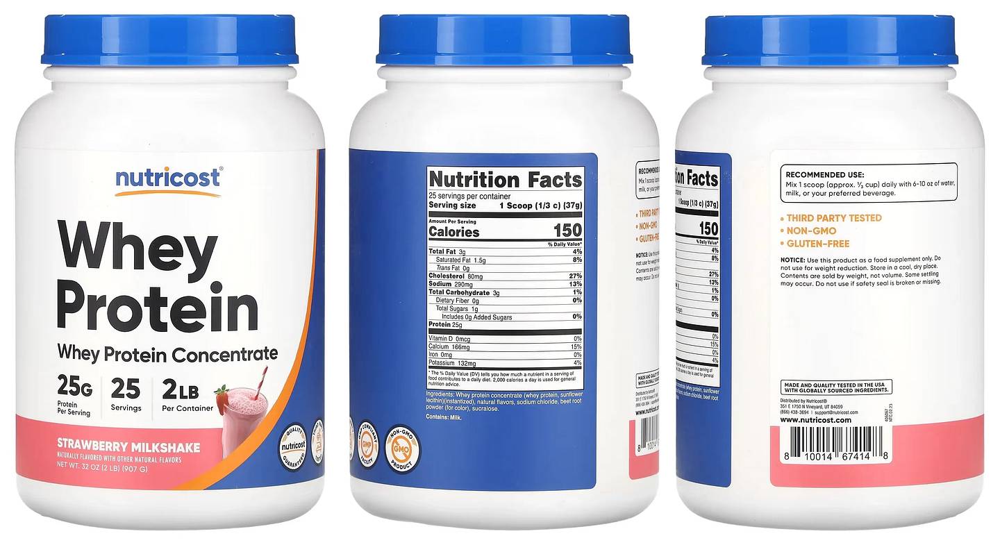 Nutricost, Whey Protein Concentrate, Strawberry Milkshake packaging