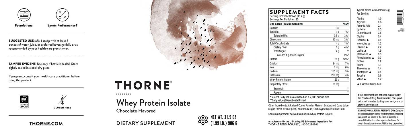 Thorne, Whey Protein Isolate, Chocolate label