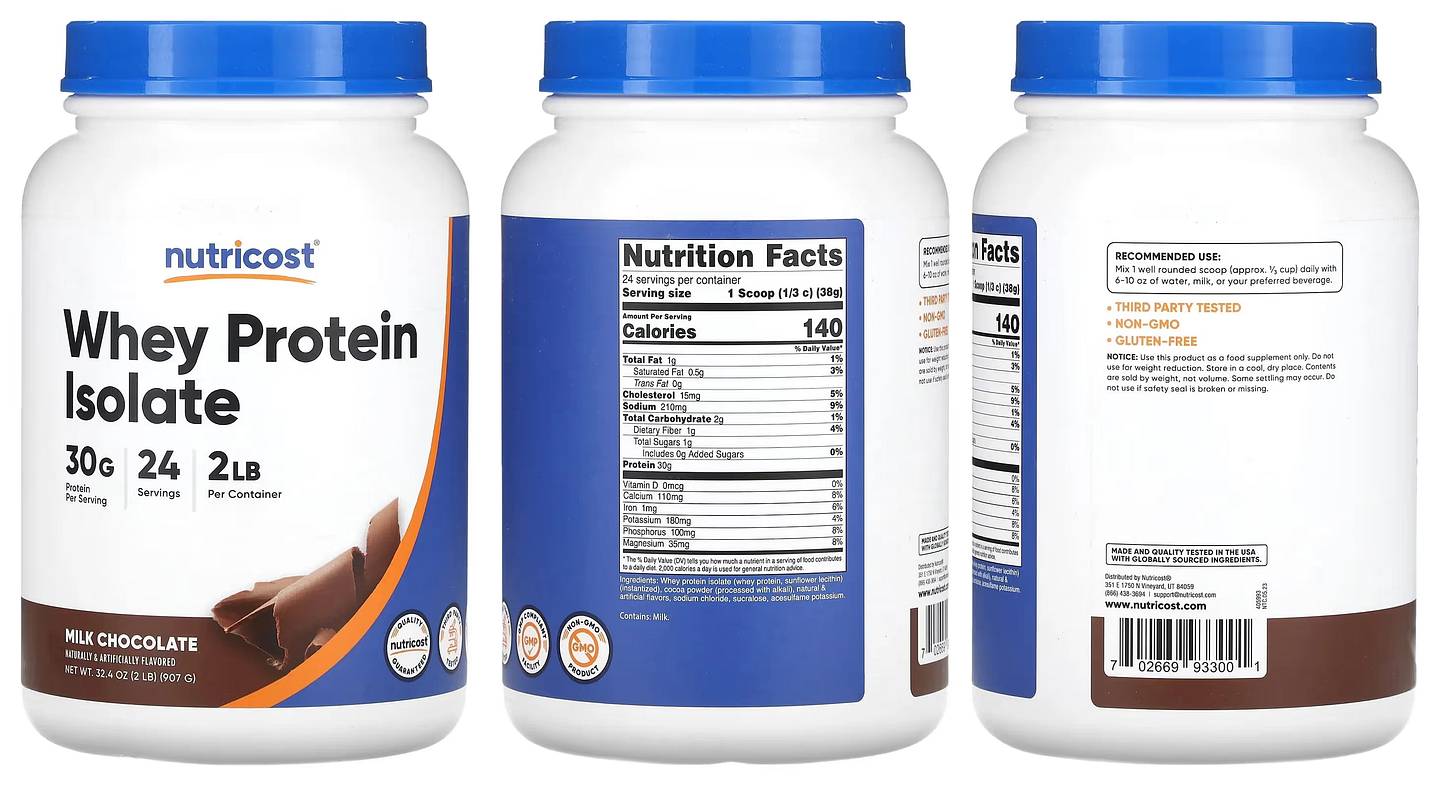 Nutricost, Whey Protein Isolate, Milk Chocolate packaging