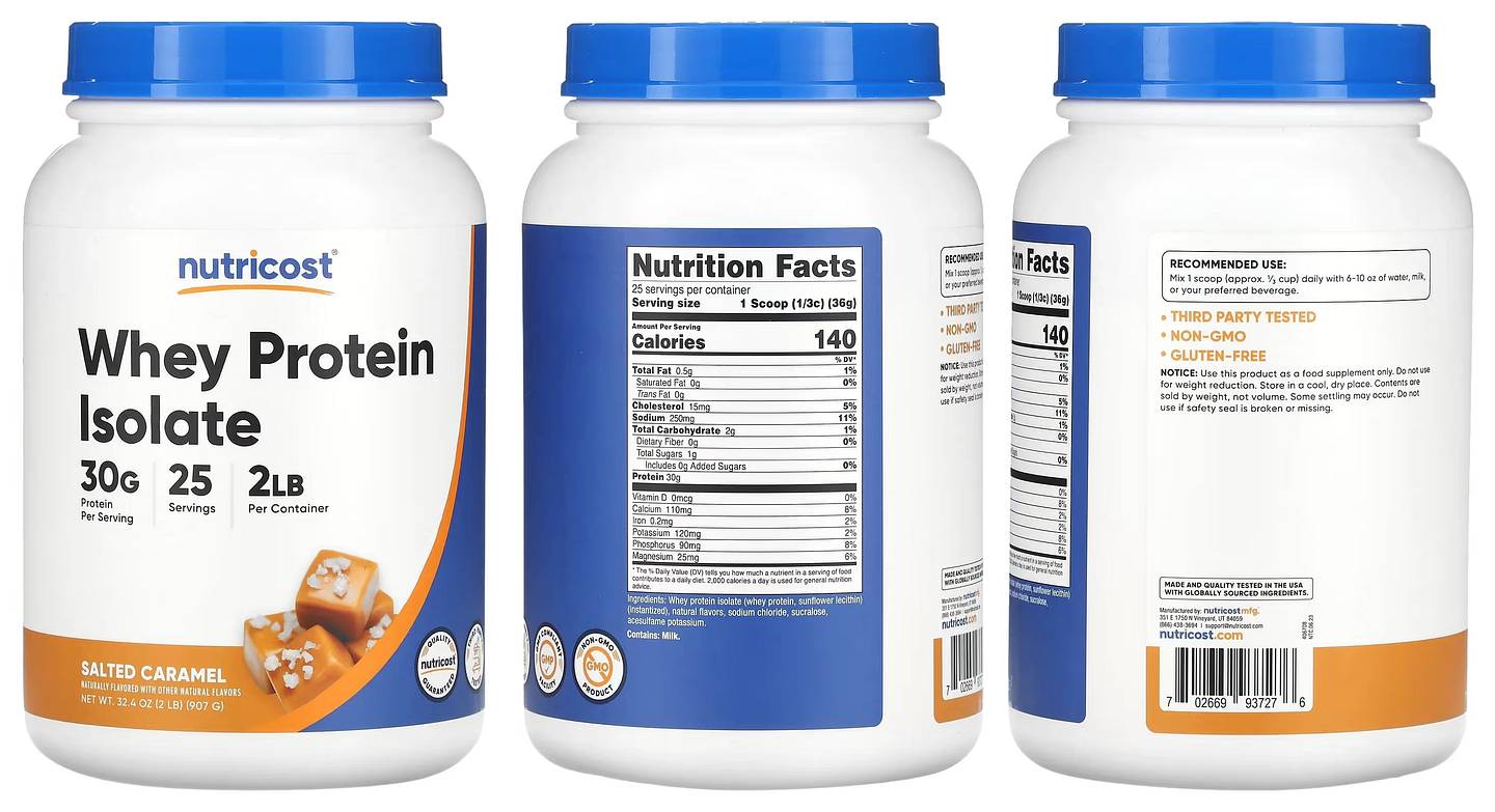 Nutricost, Whey Protein Isolate, Salted Caramel packaging