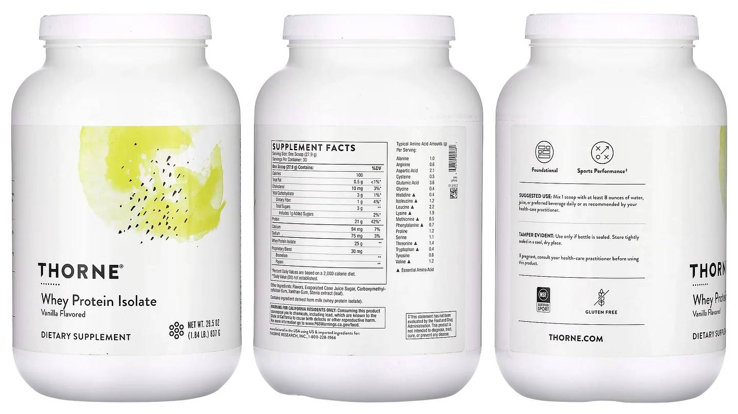 Thorne, Whey Protein Isolate, Vanilla packaging