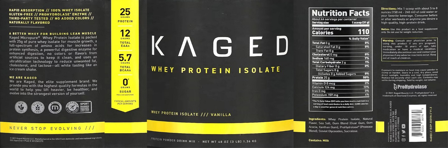 Kaged, Whey Protein Isolate, Vanilla label