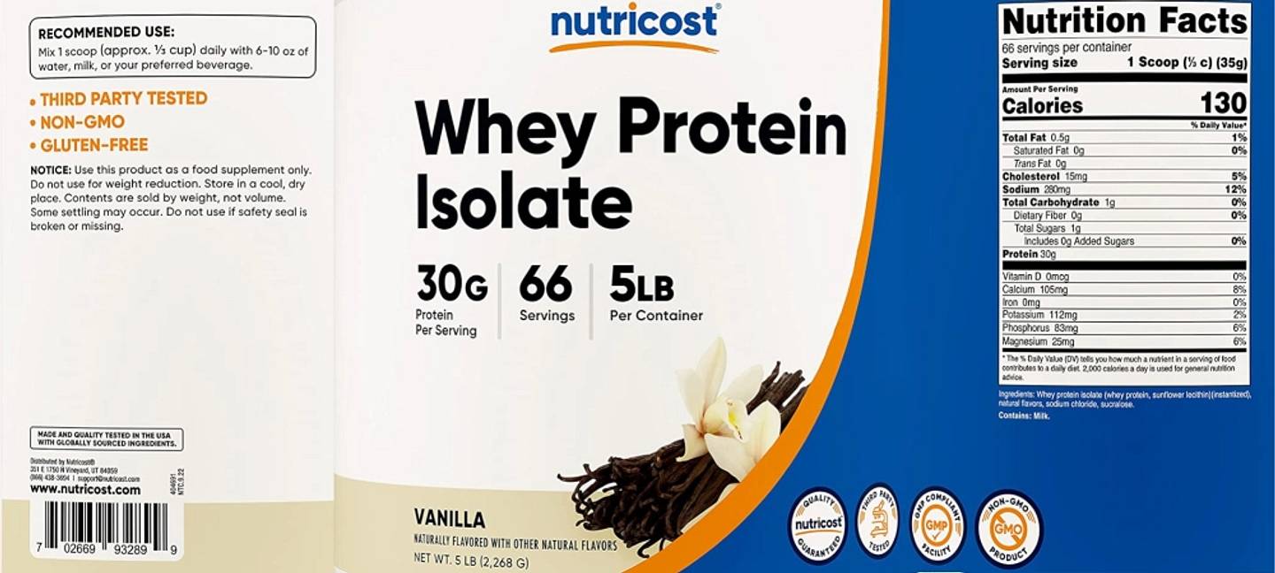 Nutricost, Whey Protein Isolate, Vanilla label