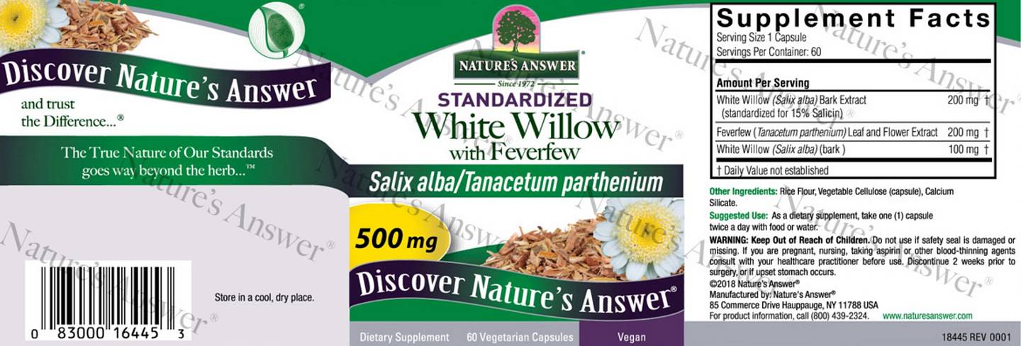 Nature's Answer, White Willow with Feverfew label