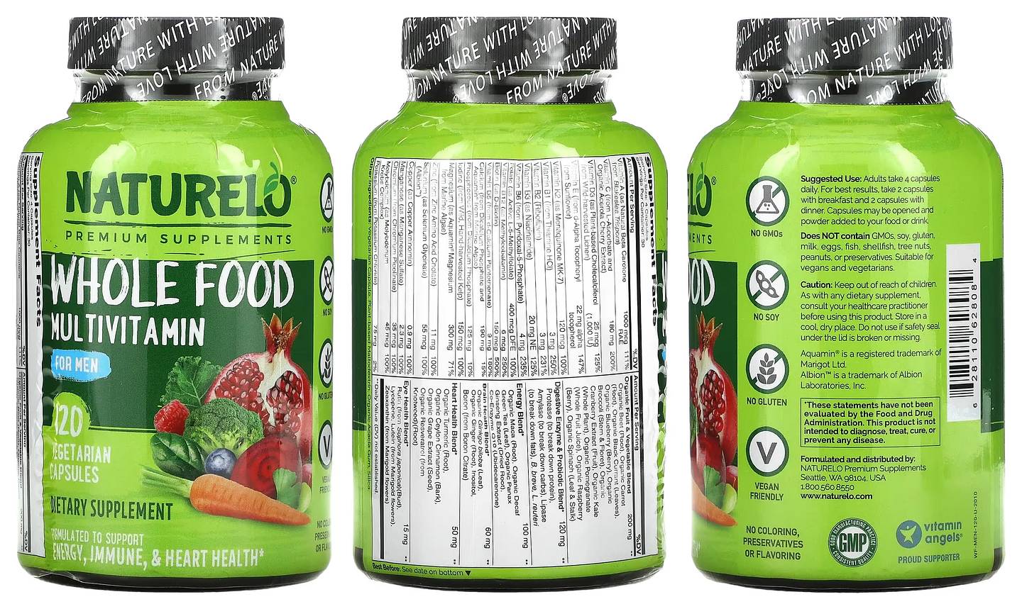 NATURELO, Whole Food Multivitamin for Men packaging