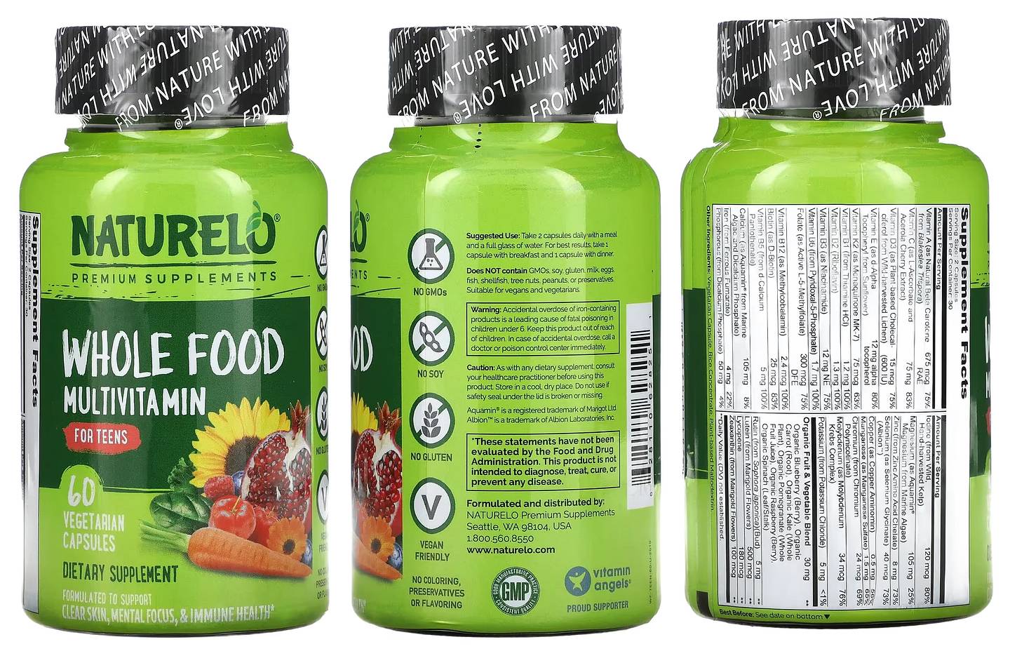 NATURELO, Whole Food Multivitamin for Teens packaging